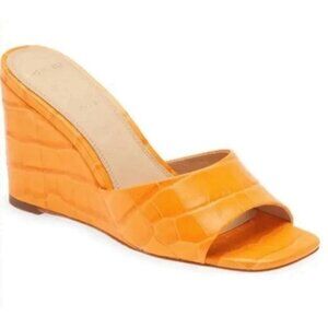 NEW Black Suede Studio Paloma Leather Wedge Heel 38 Bright Marigold Sandal Croc